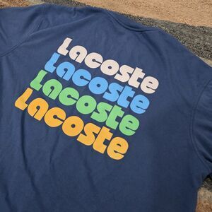 Lacoste Mens Crew Neck  Cotton T-shirt Size 7 Repeat Logo Print Blue